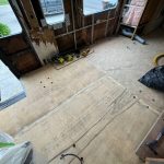 Replace damaged plywood on the floor in RV