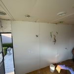 White laminated plywood installation in RV