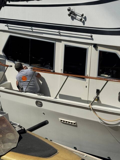 boat Window aluminum frame cleaning, sanding, priming, painting Los Angeles