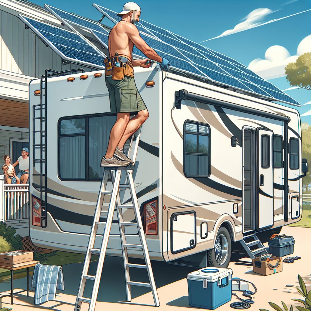 A picture of adding solar panels to the RV