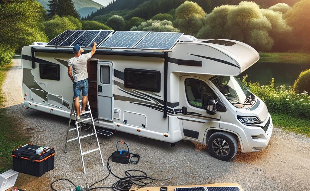 A picture of adding solar panels to the RV