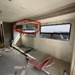 new cabinets fireplace in Thor Windsport Motorhome remodel