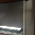 42 ft RV remodel custom window frames with new shades 3