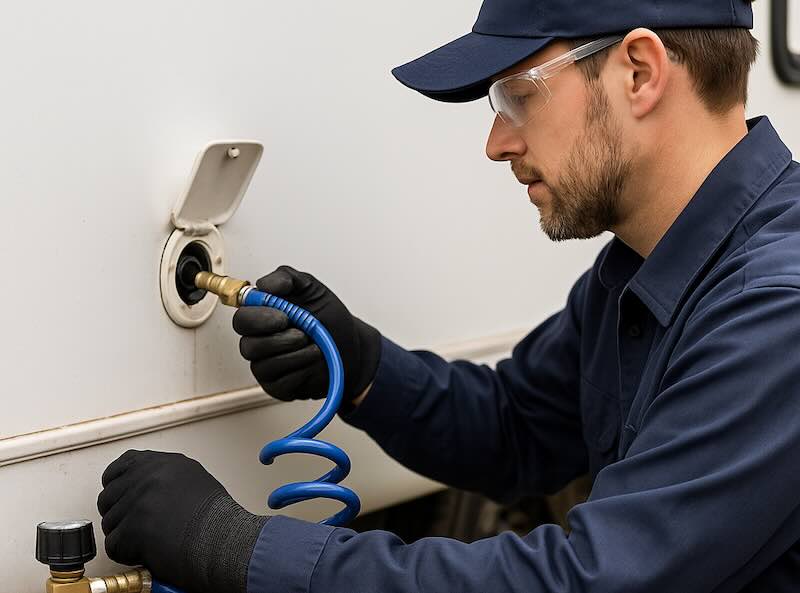 How to blow out rv water lines for winter?