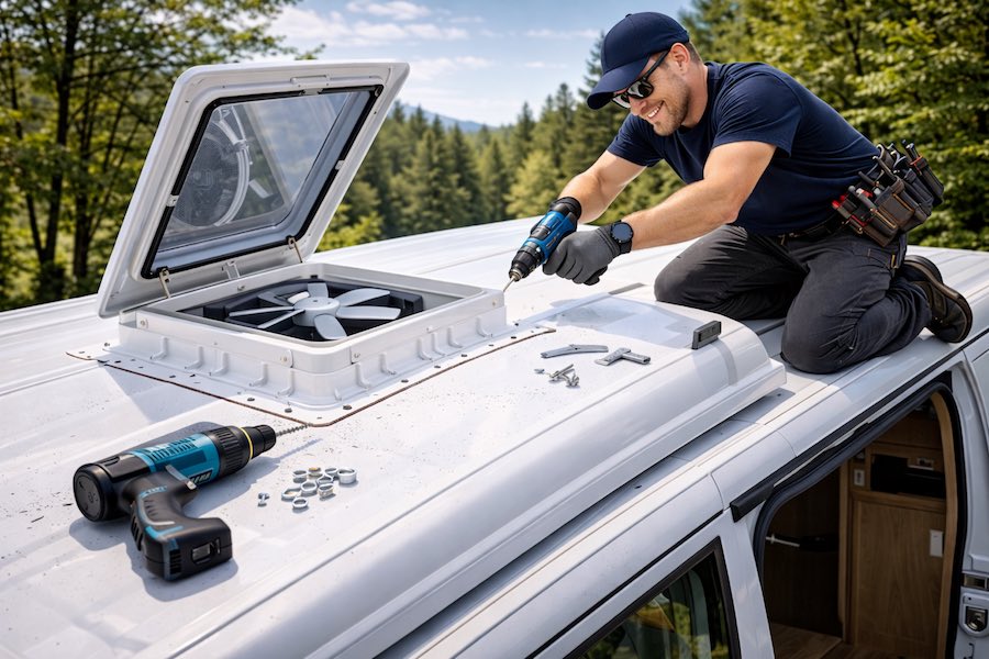 Installing roof vent in a camper van