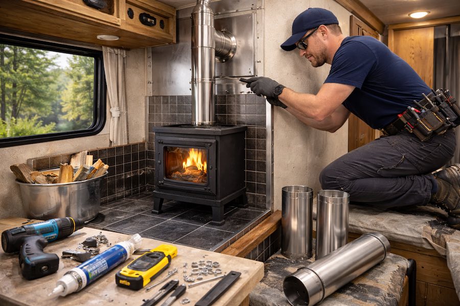 Installing wood stove in a camper