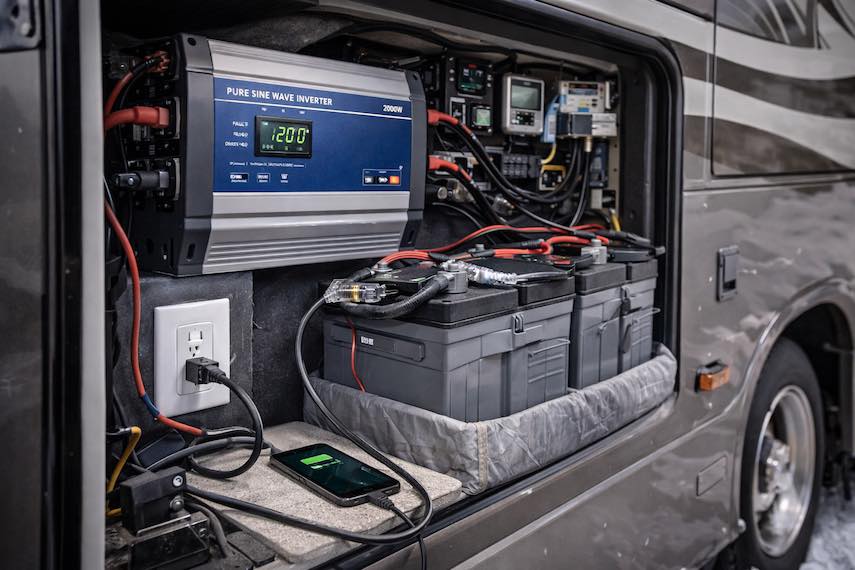 What does an inverter do in a motorhome?