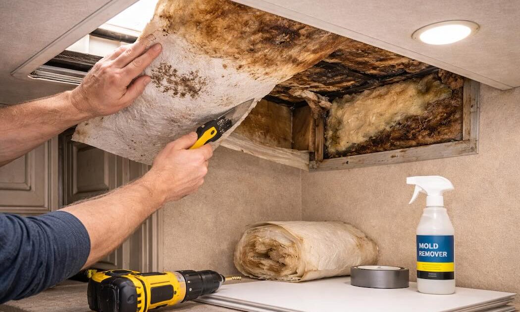 How to repair water damage in rv ceiling?