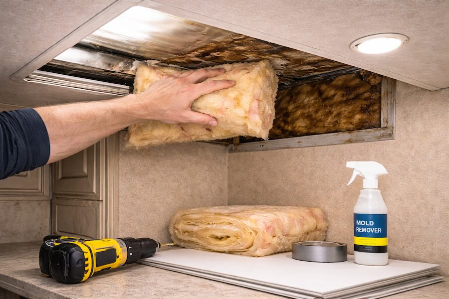 How to repair water damage in rv ceiling?