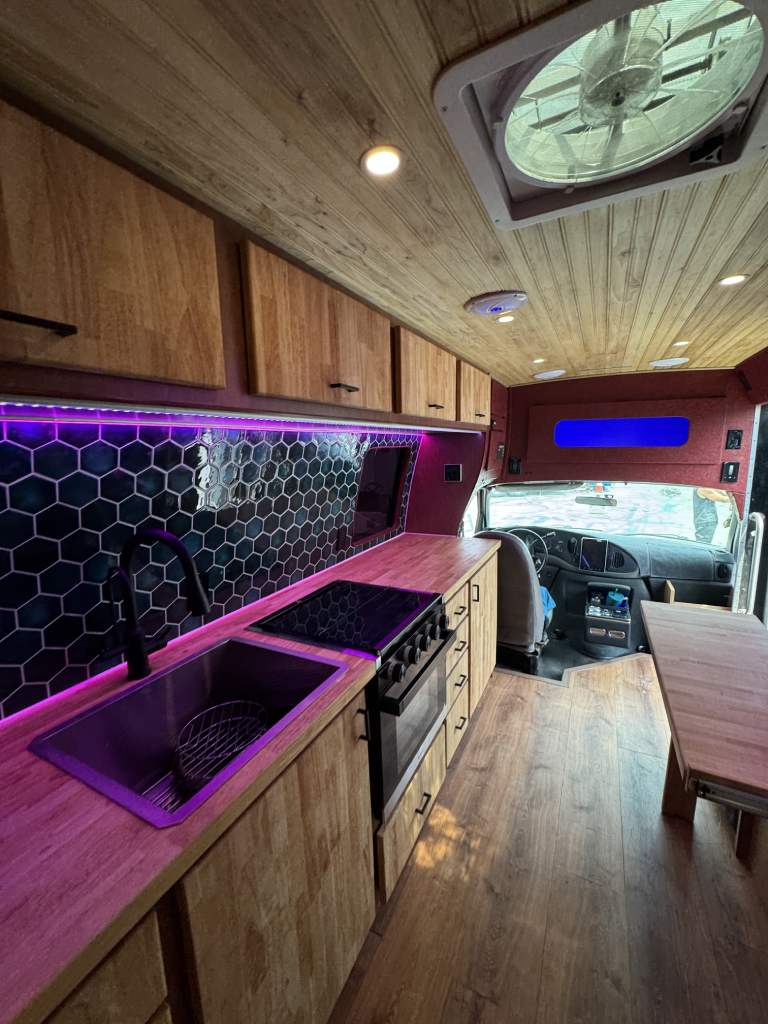 LED Lights in Camper Interior: Ford Econoline Conversion with Bold LED Lighting Accents 2