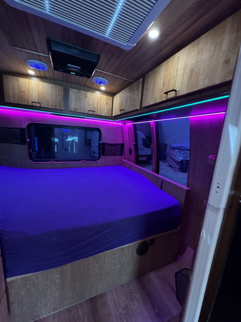 LED Lights in Camper Interior: Ford Econoline Conversion with Bold LED Lighting Accents