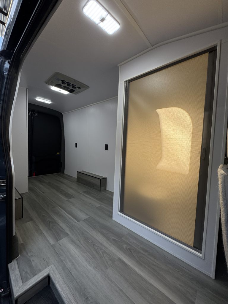 LED Lights in Camper Interior: Ford Transit Nail Salon_ Perfect Lighting for Precision Work