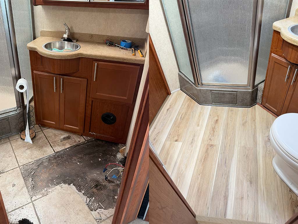 RV bathroom floor repair