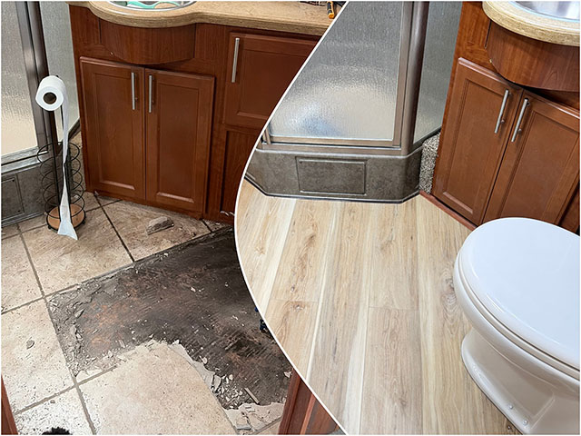 RV bathroom floor repair