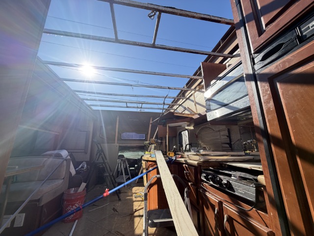 Repairing Damaged RV Roof on Four Winds Fun Mover