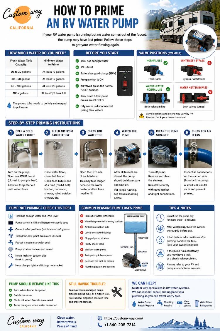 How to prime rv water pump?