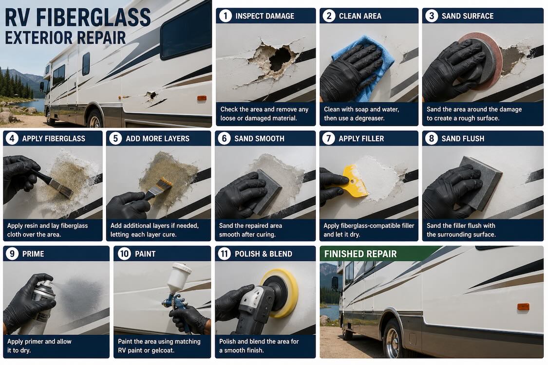 How to repair rv fiberglass exterior damage?